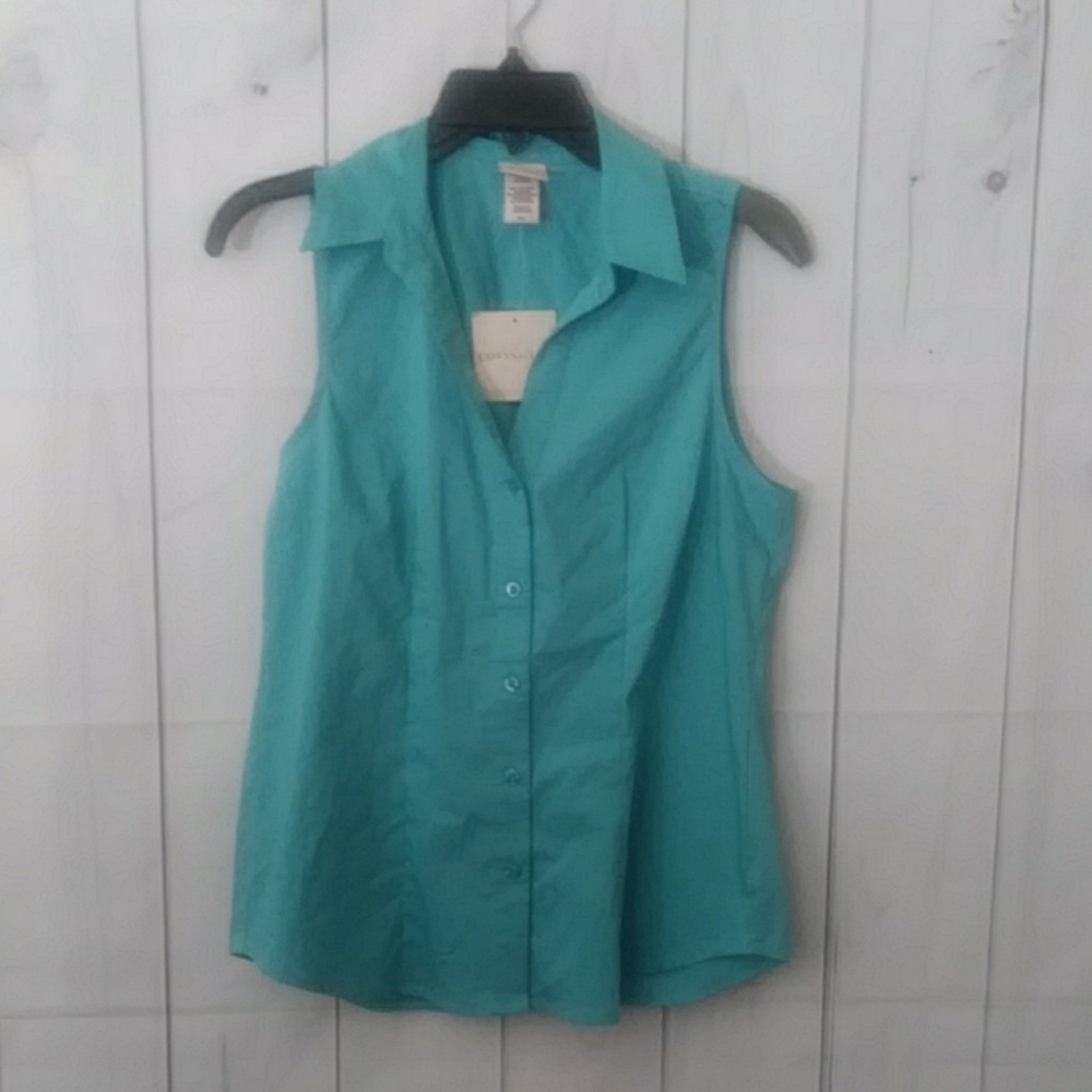Covington Teal Button Down Blouse Small - image 1